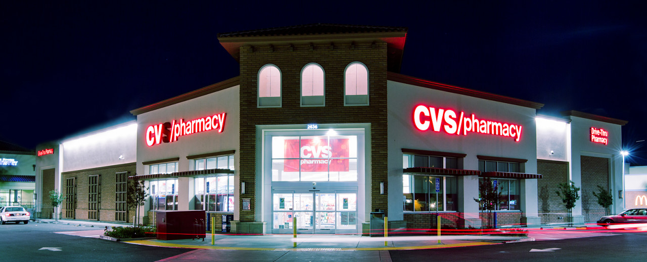 Image of CVS Pharmacy building lit up at night